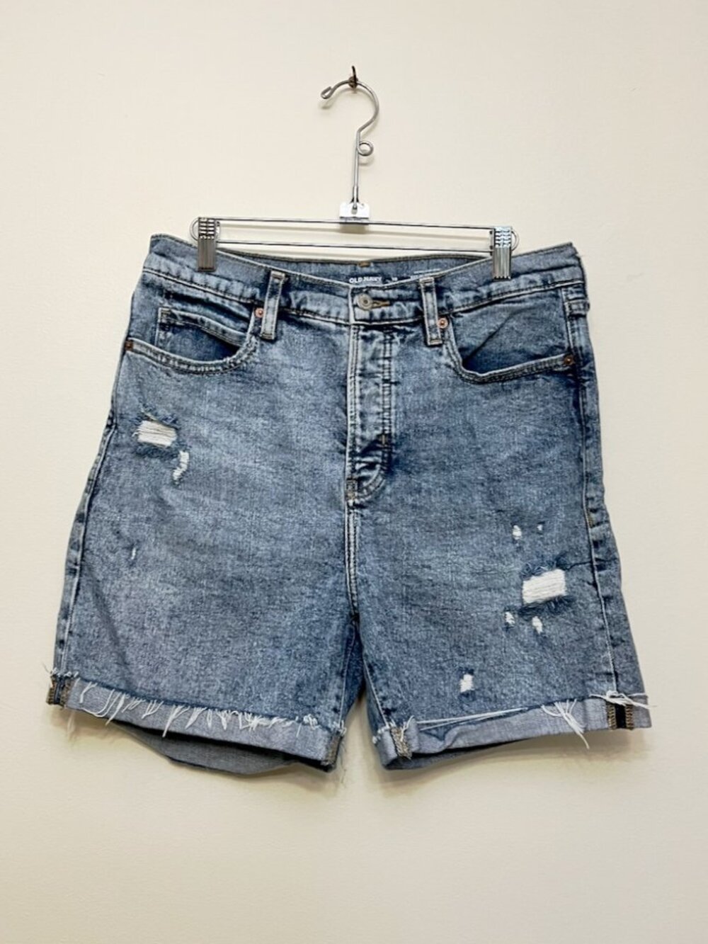 Old Navy Sky-Hi Straight, Extra High Rise Distressed Jean Shorts, Size 10